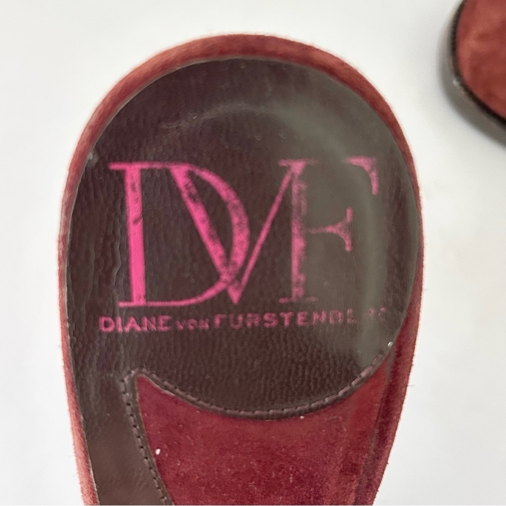 Diane von Furstenberg DVF Suede Heels Slingback Shoe Glamouratti Burgundy Size 7 - Picture 14 of 16